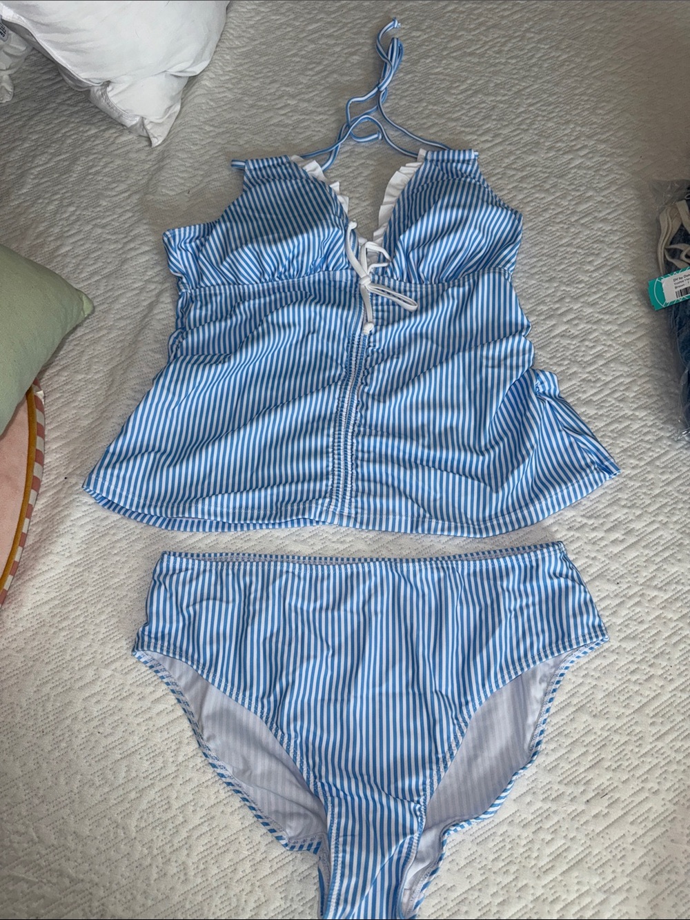 Amazon Essentials Blue White Striped Tankini Set L
